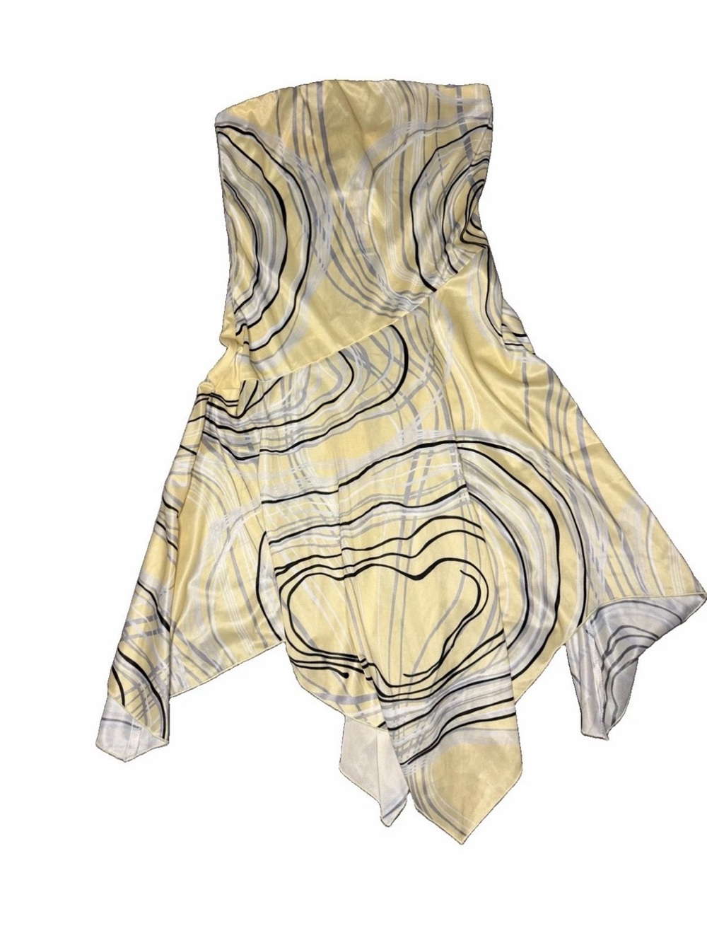 Strapless Yellow Abstract Handkerchief Hem Dress Alyn Paige